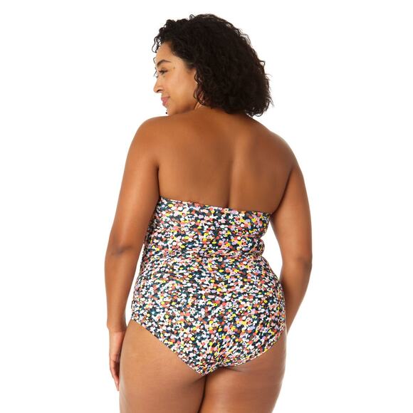 Anne Cole Twist Front Shirred Confetti Multicolor One Piece Swimsuit Plus 18W - Picture 2 of 12